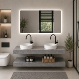 Set mobilier baie ARQON Duo 140 cm, 3 piese, gri cu oglinda LED
