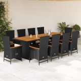 vidaXL Set mobilier de exterior cu perne, 11 piese, negru, poliratan 3277530
