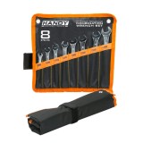 Set 8 Chei Combinate Profesionale (Fixe + Inelare), Otel Crom-Vanadiu, Dimensiuni 8-17mm, Finisaj Lustruit, Suport Plastic Inclus