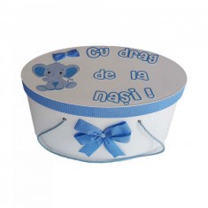 Cutie trusou botez personalizata, decor carouri si elefantel, Denikos&reg; 223