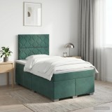 Cumpara ieftin Pat boxspring cu saltea Verde inchis 120 x 200 cm Catifea