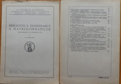Mihordea , Biblioteca domneasca a Mavrocordatilor , 1940 , autograf si borderou foto