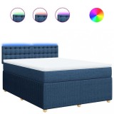 Cumpara ieftin Pat box spring cu saltea, albastru, 140x200 cm, textil