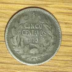 Chile - moneda de colectie argint - 5 centavos 1913 -stare buna- f greu de gasit