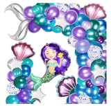 Cumpara ieftin Arcada baloane Mica Sirena, 134 baloane latex si folie de aluminiu, Kit asamblare, Mov/verde, Oem
