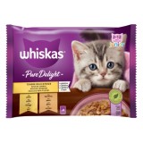 Hrana umeda pentru pisici, Whiskas Pure Delight Selectii, junior, carne de pui si curcan in aspic, 4 plicuri x 85g