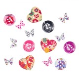 Set Nasturi Decorativi, Multicolor, 15 Bucăți, Fluturi, Inimi, Rotunzi