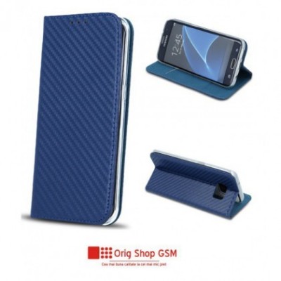 Husa Flip Carte CARBON Huawei Y7 Blue foto