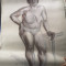 Grafica Femeie in picioare, carbune pe carton format mare 100x70 cm