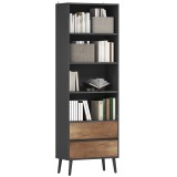 HOMCOM Bibliotecă mobilier de depozitare cu 4 compartimente deschise și 2 sertare, 60 x 30 x 179 cm, gri | Aosom Romania
