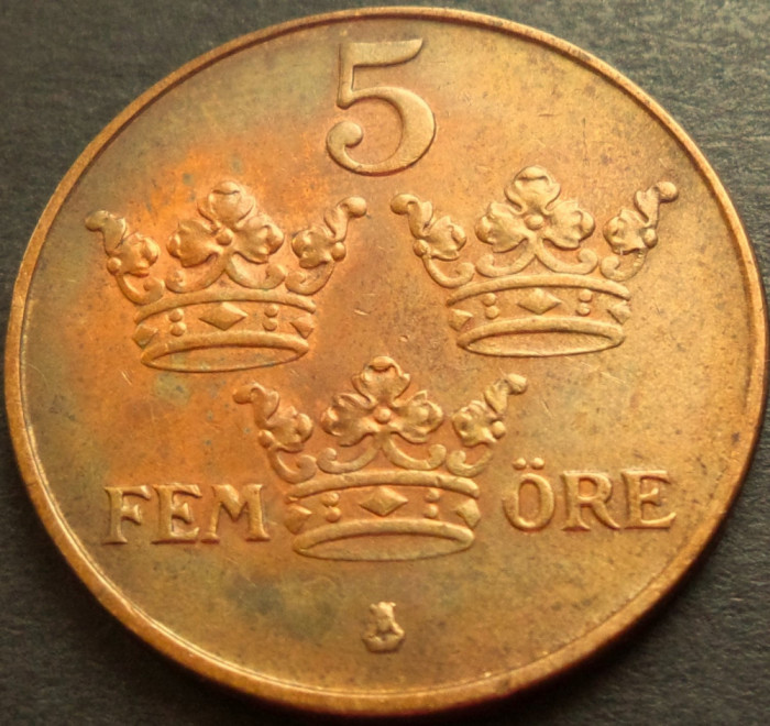 Moneda istorica 5 ORE - SUEDIA, anul 1950 * cod 3048 = patina curcubeu