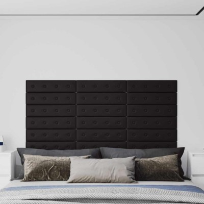 Panouri perete 12 buc. negru, 60x15 cm, piele ecologică 1,08 m&amp;sup2; foto