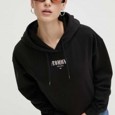 Tommy Jeans bluză femei, culoarea negru, cu glugă, imprimeu DW0DW17797