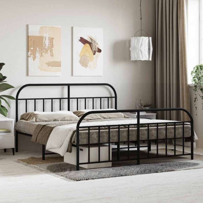 vidaXL Cadru pat fără saltea, cu tăblie picioare negru 160x200cm metal 353656