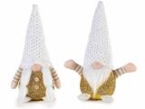 Set 2 figurine Mos Craciun, Craciunita textil alb auriu cm 15x14x33 H