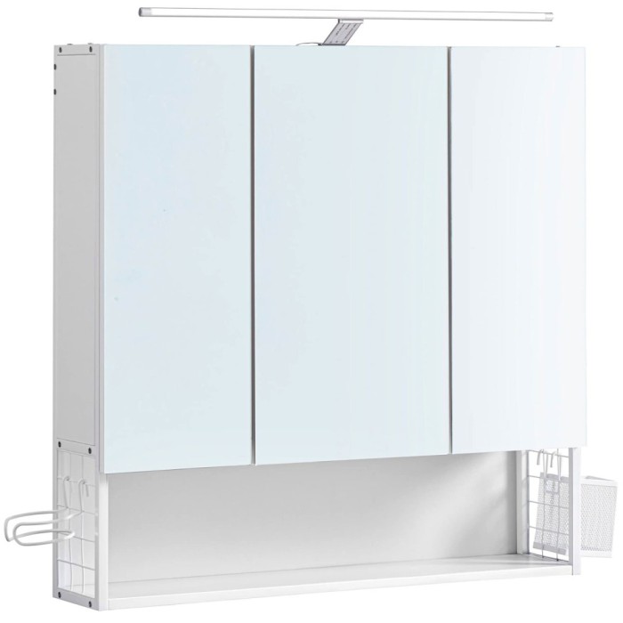 VASAGLE Dulap de baie de perete, 3 usi cu oglinda, compartiment deschis, 15x70x70cm, alb Household NewTrend