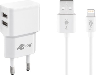 Incarcator dual Apple Lightning USB 2.4A 12W 1m alb Goobay foto