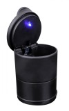 Scrumiera Auto Compacta OEM cu LED Albastru, Capac Anti-Miros, Plastic Negru, Alimentare Baterie AA