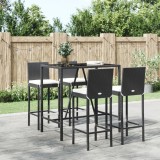 Set mobilier bar de gradina cu perne, 5 piese, negru, poliratan GartenMobel Dekor, vidaXL