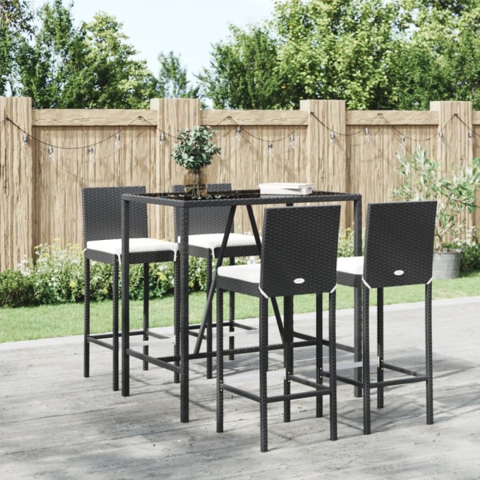 vidaXL Set mobilier bar de grădină cu perne, 5 piese, negru, poliratan