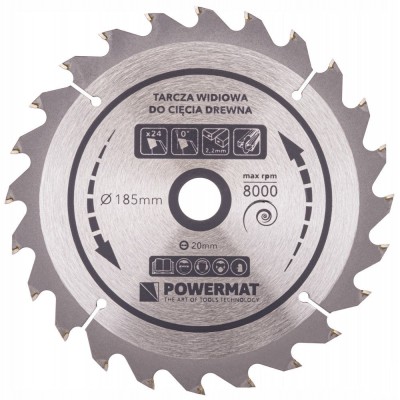 Disc circular pentru lemn 185x20mm cu 24 dinti TDD, Powermat foto