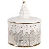 Cumpara ieftin Cutie decorativa Craciun ceramica alba aurie 15x19 cm