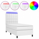 Cumpara ieftin Pat cu arcuri, cu saltea si LED, alb, 100x200 cm, piele eco