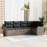 VidaXL Set de canapele pentru grădină cu pernă 5 pcs Gri Rattan poli