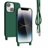 Lemontti Husa Silicon cu Snur iPhone 13 Verde (protectie 360&deg;, material fin, captusit cu microfibra)