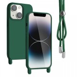 Lemontti Husa Silicon cu Snur iPhone 13 Verde (protectie 360&deg;, material fin, captusit cu microfibra)