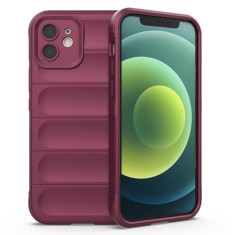 Husa pentru iphone 12, antisoc, margini cu striatii, design minimalist, bordeaux foto