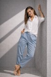 Pantaloni dama bleu cu buzunare laterale aplicate