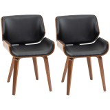 HOMCOM Set de 2 Scaune de Sufragerie Stil Vintage &Icirc;mbunătățite &icirc;n Lemn și Piele Sintetică PU, Negru și Lemn | Aosom Romania