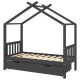 Cadru pat copii cu sertar gri inchis 80x160 cm lemn masiv pin