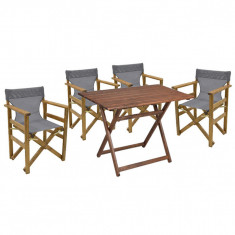 Set mobilier de gradina 5 piese Retto, Pakoworld, masa si 4 scaune, 100x60x71 cm, lemn masiv de fag/PVC perforat, gri