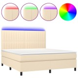 Cumpara ieftin Pat cu arcuri, saltea si LED, crem, 160x200 cm, textil