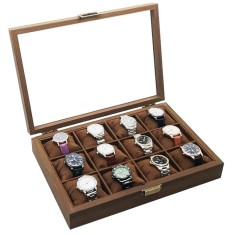 Caseta eleganta din lemn pentru depozitare si organizare 12 ceasuri, model Pufo Noble, maro foto
