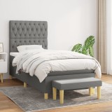 vidaXL Pat box spring cu saltea, gri &icirc;nchis, 100x200 cm, textil