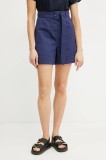 Weekend Max Mara pantaloni scurți din amestec de in femei, culoarea bleumarin, uni, high waist, 2515141012600
