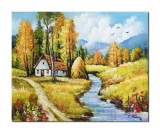 Cumpara ieftin Tablou peisaj cu casa, capita de fan si parau, Amintiri din copilarie, 50x40cm ulei pe panza, Constantin Feraru
