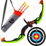 Set Arc și Darts, Model Multicolor, Tolbă Săgeți și 3 Săgeți cu Ventuză, Darts cu Diametrul 25cm, Iluminare pe Arc, Baterii Necesare, Oem