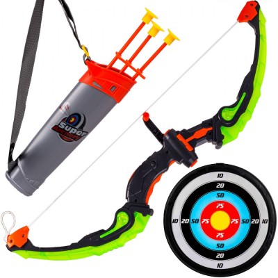 Set Arc și Darts, Model Multicolor, Tolbă Săgeți și 3 Săgeți cu Ventuză, Darts cu Diametrul 25cm, Iluminare pe Arc, Baterii Necesare foto