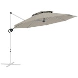 Outsunny Umbrelă suspendată 3 x 2,5 m cu manivelă, bază &icirc;n formă de cruce, inclinabilă și rotativă la 360&deg;, dublu acoperiș, gri | Aosom Romania