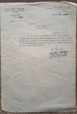 Document demisionat fara drept de preaviz, semnat Emil Prager 1947 foto