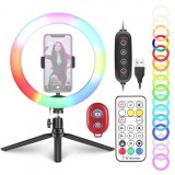 Cumpara ieftin Lampa circulara LED 26 cm diametru RGB,1 telecomanda control,1 telecomanda Bluetooth + mini trepied