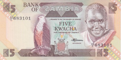 Bancnota Zambia 5 Kwacha (1988) - P25d UNC foto