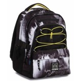 Ghiozdan Mitama, 3 compartimente, design alb cu negru, 43 x 32 x 22 cm