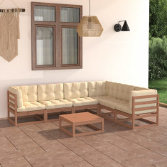 Set mobilier gradina perne, 7 piese, maro miere lemn masiv pin