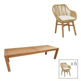 Cumpara ieftin Set dining Kalie-Pablo, Pako World, 7 piese, Bej-Natural, 240x100x76 cm