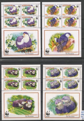 Aitutaki 2002, fauna, pasari, blocuri Mi. 772/775 MNH foto